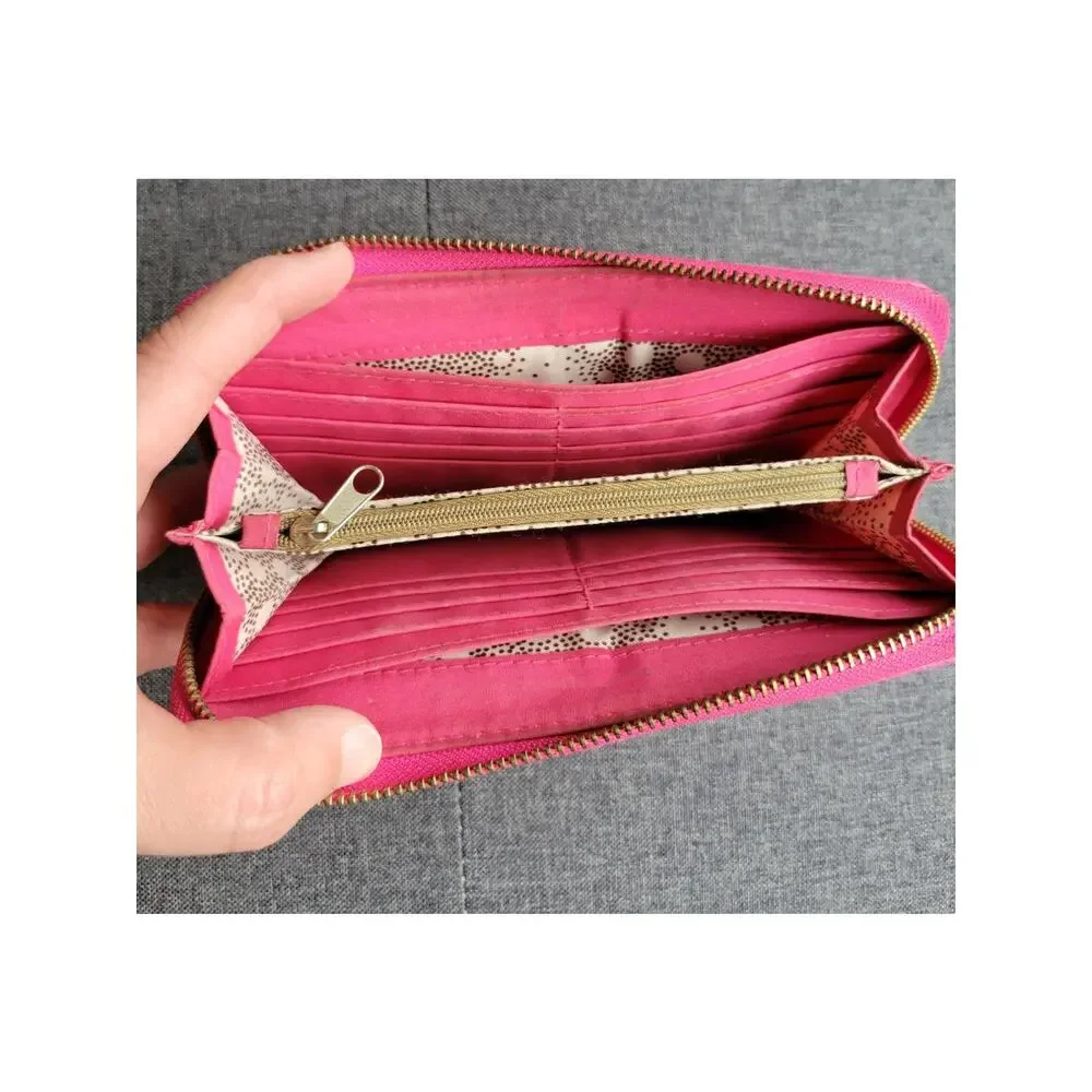 Pink Vegan Leather Wallet Zippered pouch and credit card holders  5 x 4